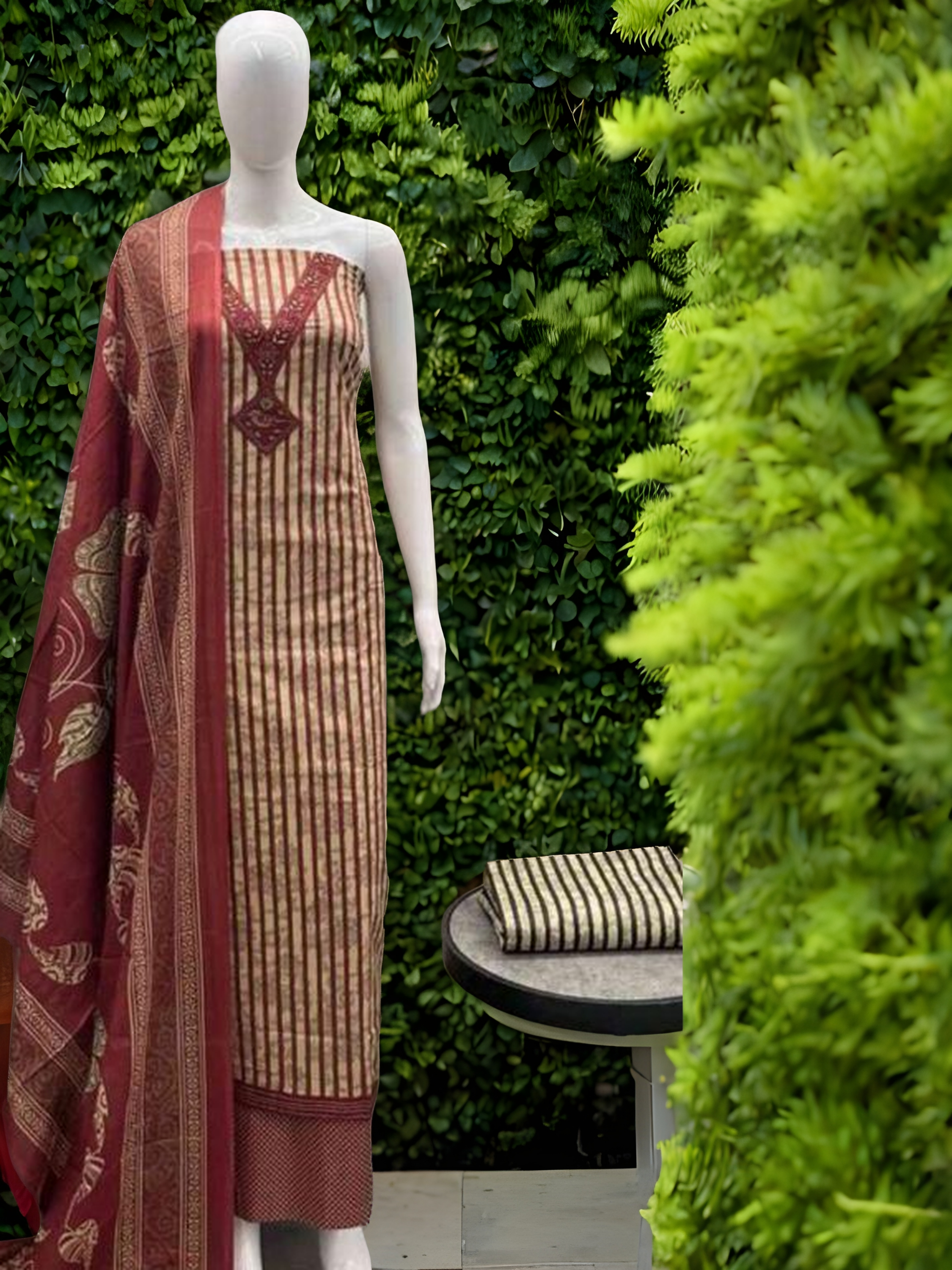 Cotton Dress Material V - Neck
