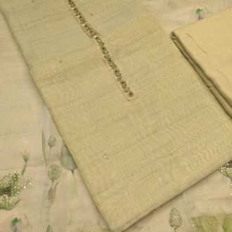 Premium Soft Linen Tissue with Hand Work Dress Material - Light Green