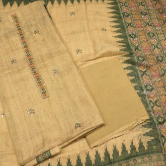 Premium Pure Linen Tissue Dress Material with Kantha Work