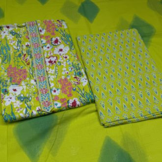 Cotton Dress Material - Parrot Green