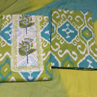 Cotton Dress Material - Blue with Green