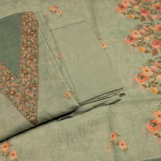 Premium Chanderi Cotton Dress Material with Hand Work - V_neck