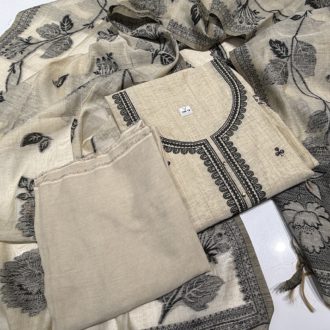 Khadi Tusser Jamdhani Weaving Unstitched Salwar Suit Dress Material - Beige